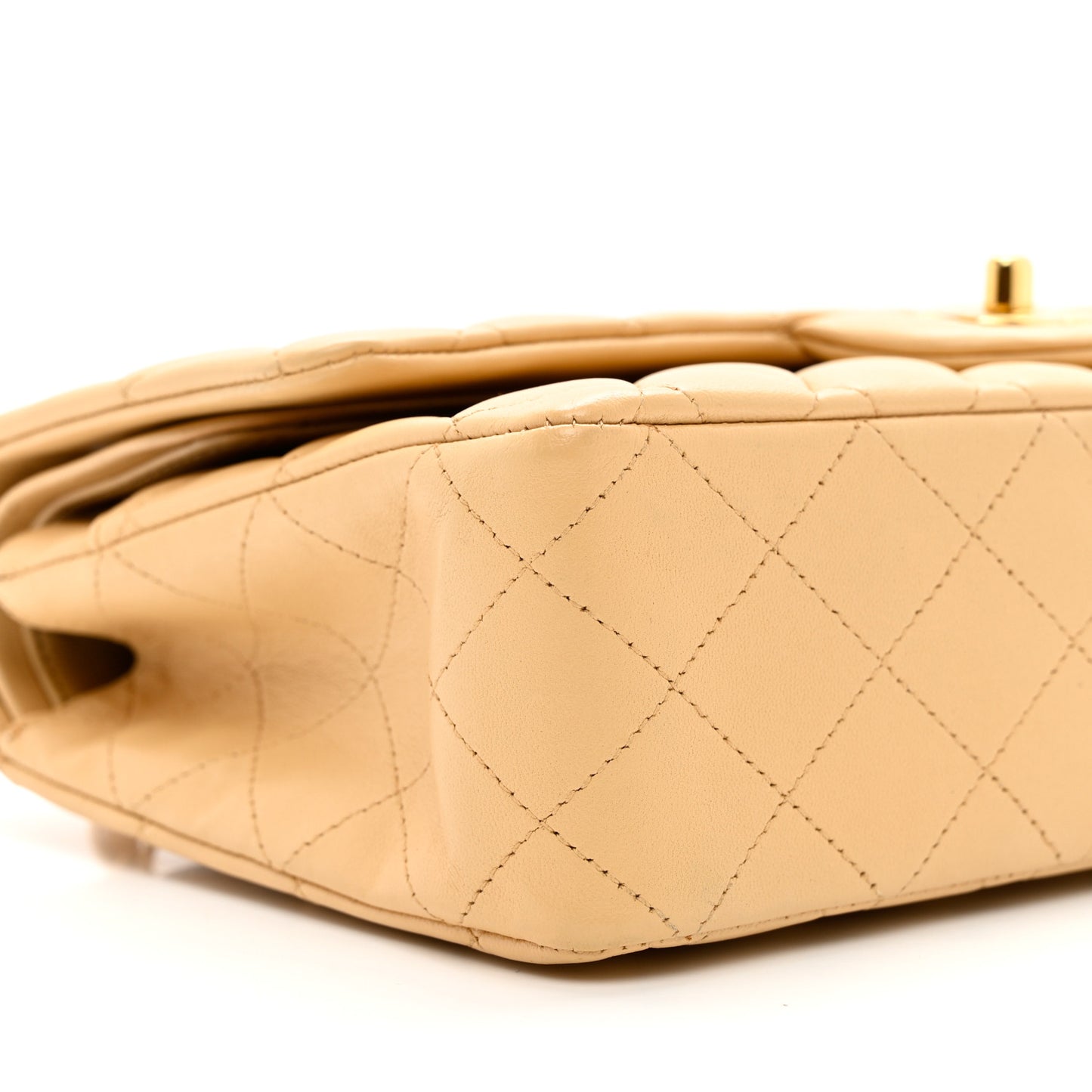 Lambskin Quilted Medium Double Flap Beige
