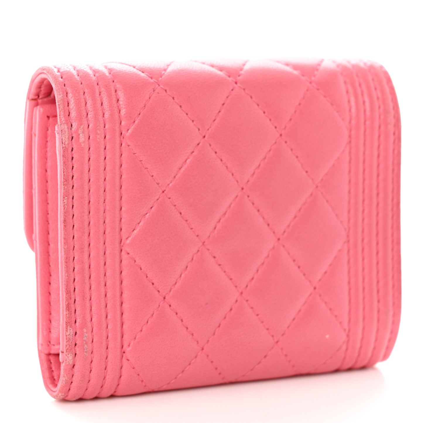 Lambskin Quilted Compact Boy Wallet Pink