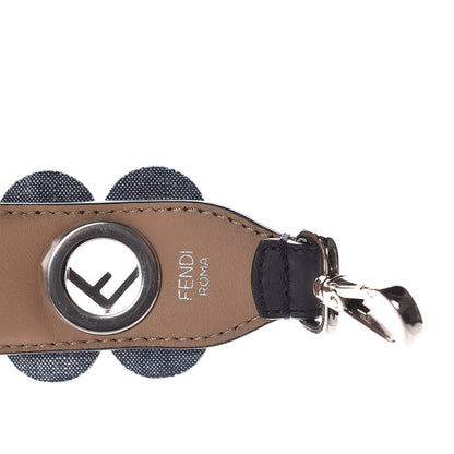 Fendi Vitello Century Denim F is Fendi Bi-Color Floral Studded Strap You Blue Notte Cuoio 3 of 4
