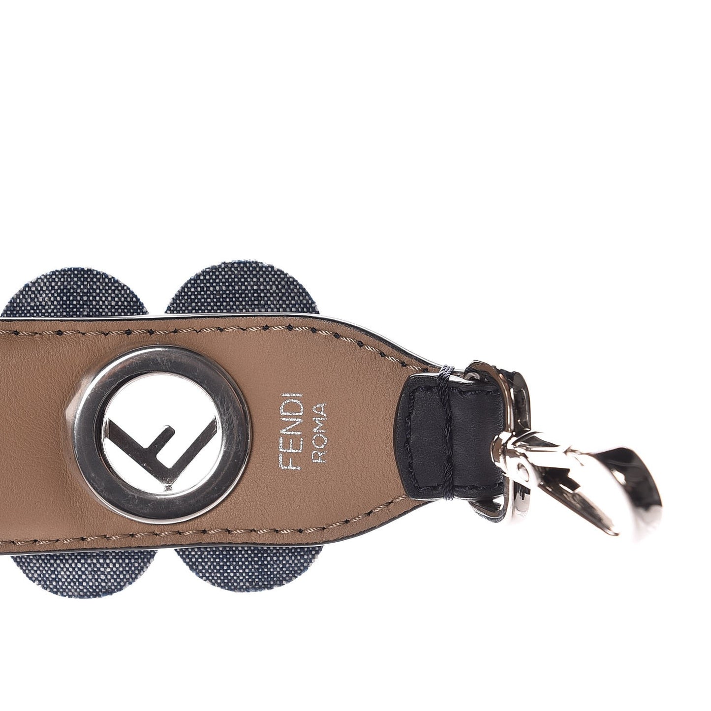 Vitello Century Denim F is Fendi Bi-Color Floral Studded Strap You Blue Notte Cuoio
