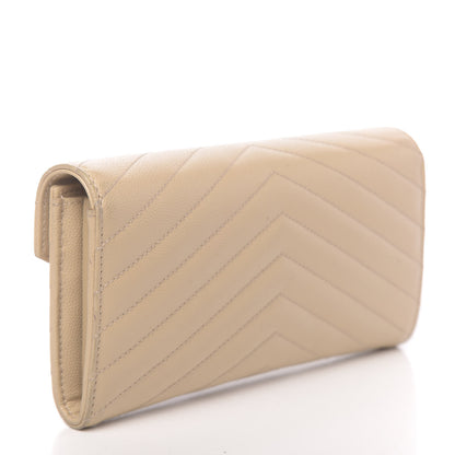 Saint Laurent Grain De Poudre Matelasse Chevron Monogram Flap Wallet Nude Powder 3 of 12