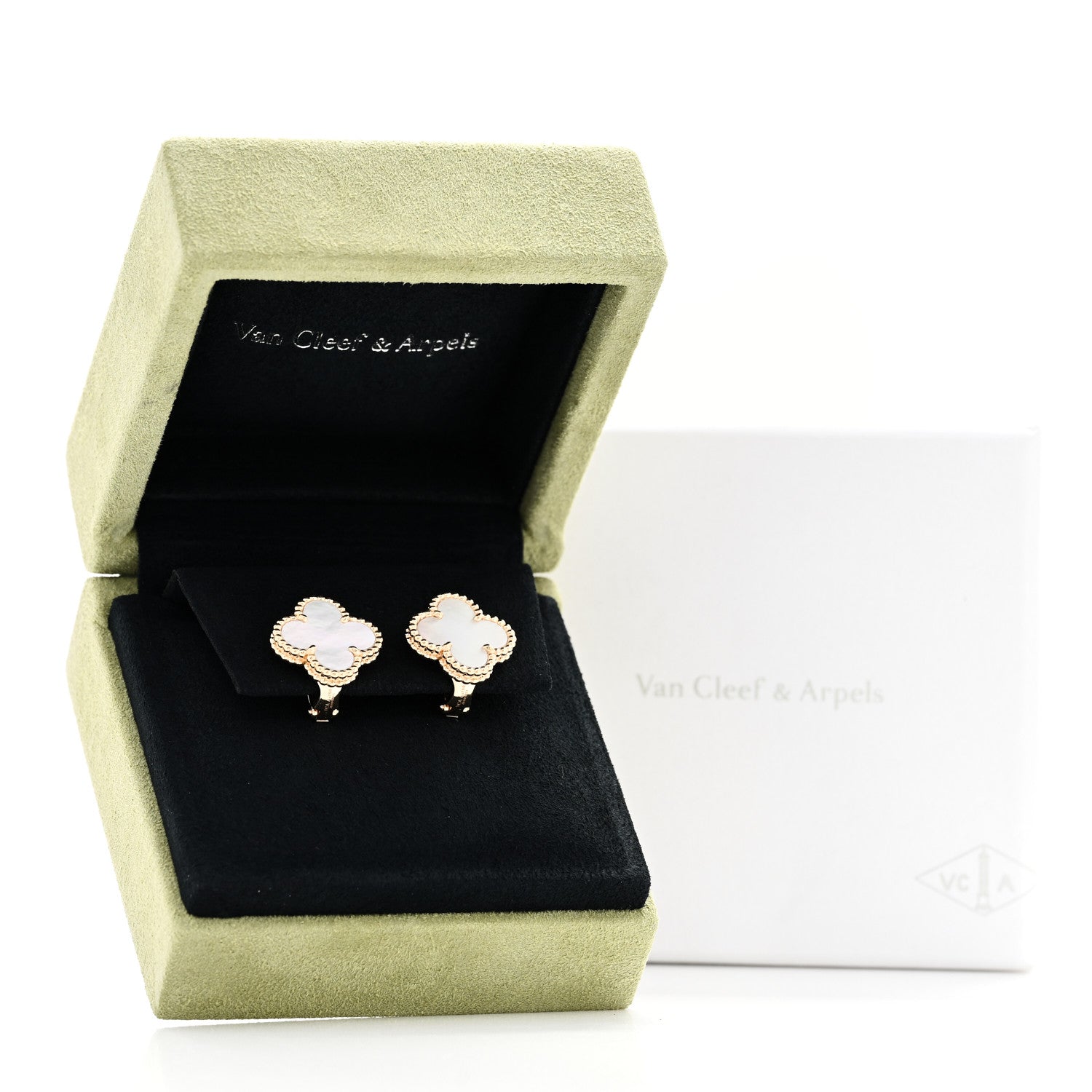 Van Cleef & Arpels 18K Yellow Gold Mother of Pearl Vintage Alhambra Earrings 5 of 5