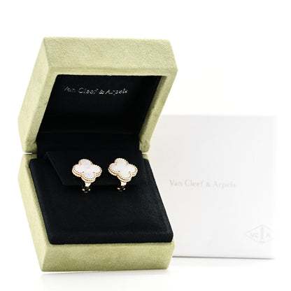Van Cleef & Arpels 18K Yellow Gold Mother of Pearl Vintage Alhambra Earrings 5 of 5