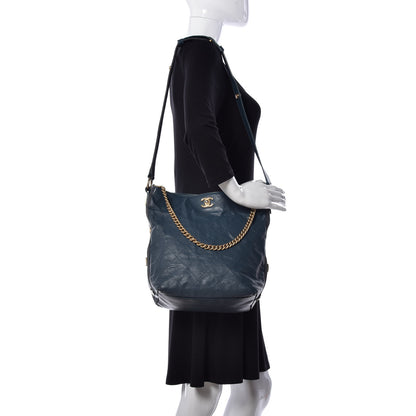 Chanel Calfskin Stitched Large Button Up Hobo Dark Blue 2 of 9