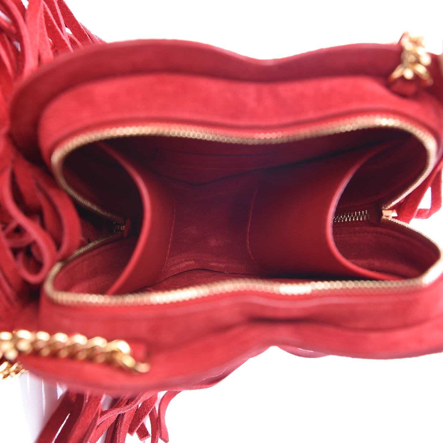 Suede Fringe Small Monogram Love Shoulder Bag Red