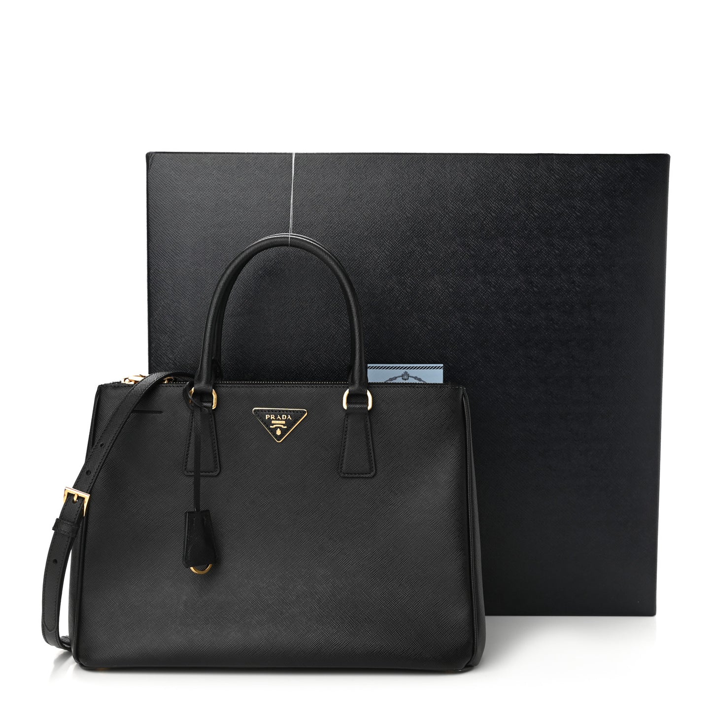 Saffiano Lux Large Galleria Double Zip Tote Black