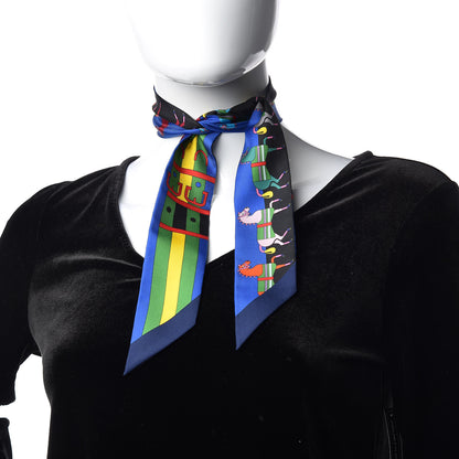 Hermes Silk Rocabar Twilly Bleu Royal Jaune Vert 2 of 5