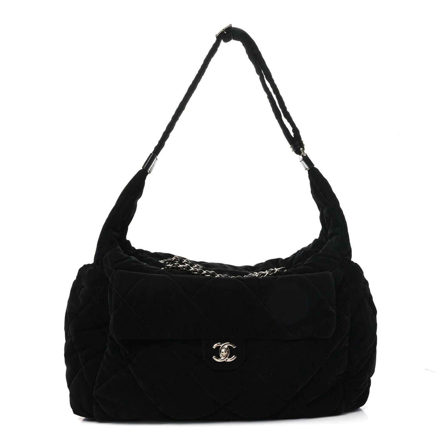 Nylon Velvet Effect Quilted Maxi Bowling Bag Black
