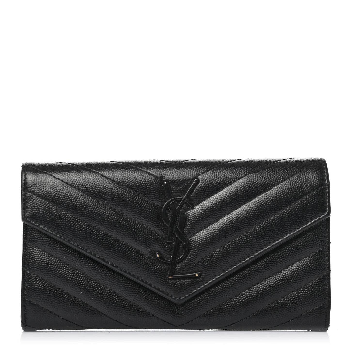 Grain De Poudre Matelasse Chevron Monogram Flap Wallet Black