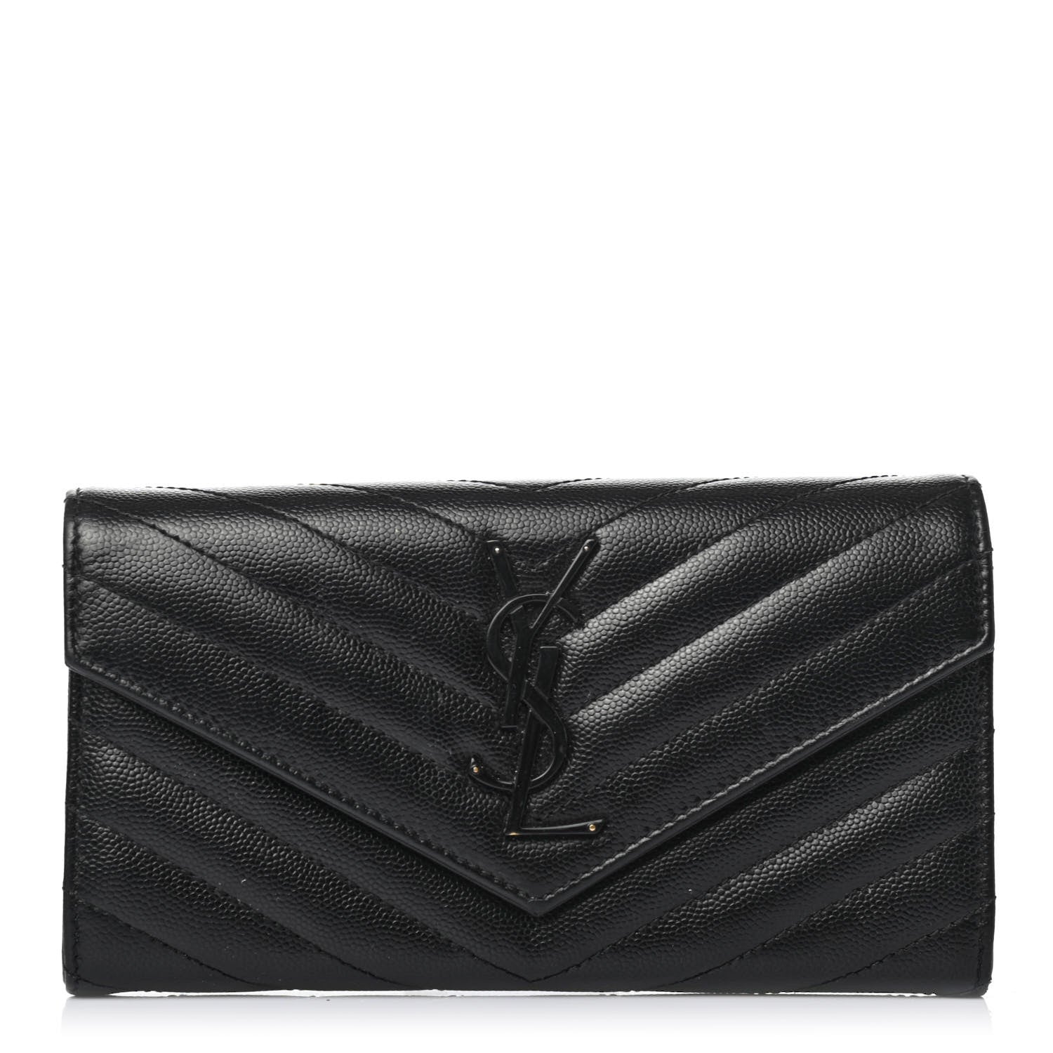 Saint Laurent Grain De Poudre Matelasse Chevron Monogram Flap Wallet Black 1 of 4