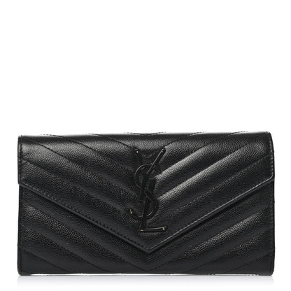 Saint Laurent Grain De Poudre Matelasse Chevron Monogram Flap Wallet Black 1 of 4