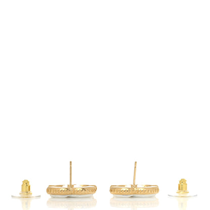 Chanel Metal Enamel CC Earrings Gold White 3 of 4