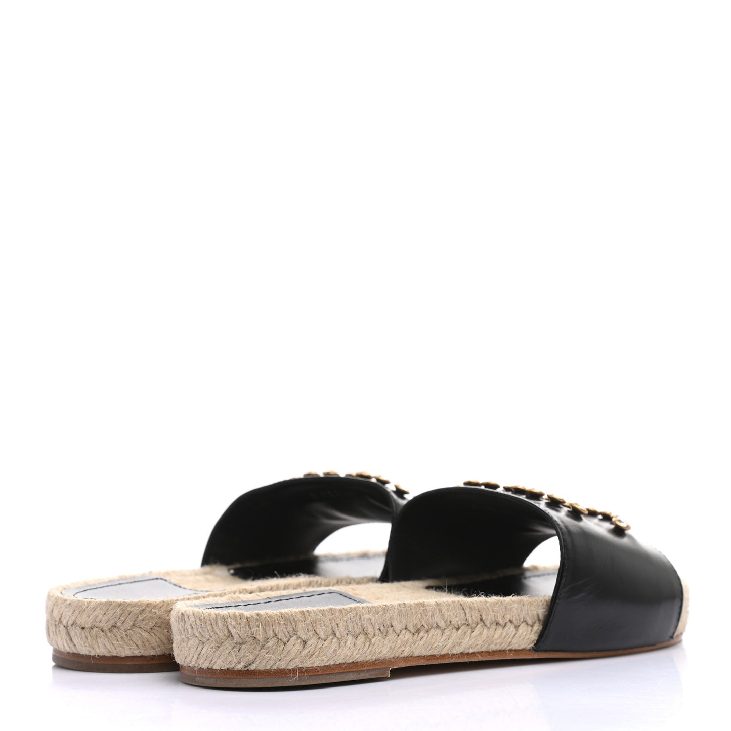 Patent Calfskin Crystal CC Espadrille Slip On Sandals 37 Black