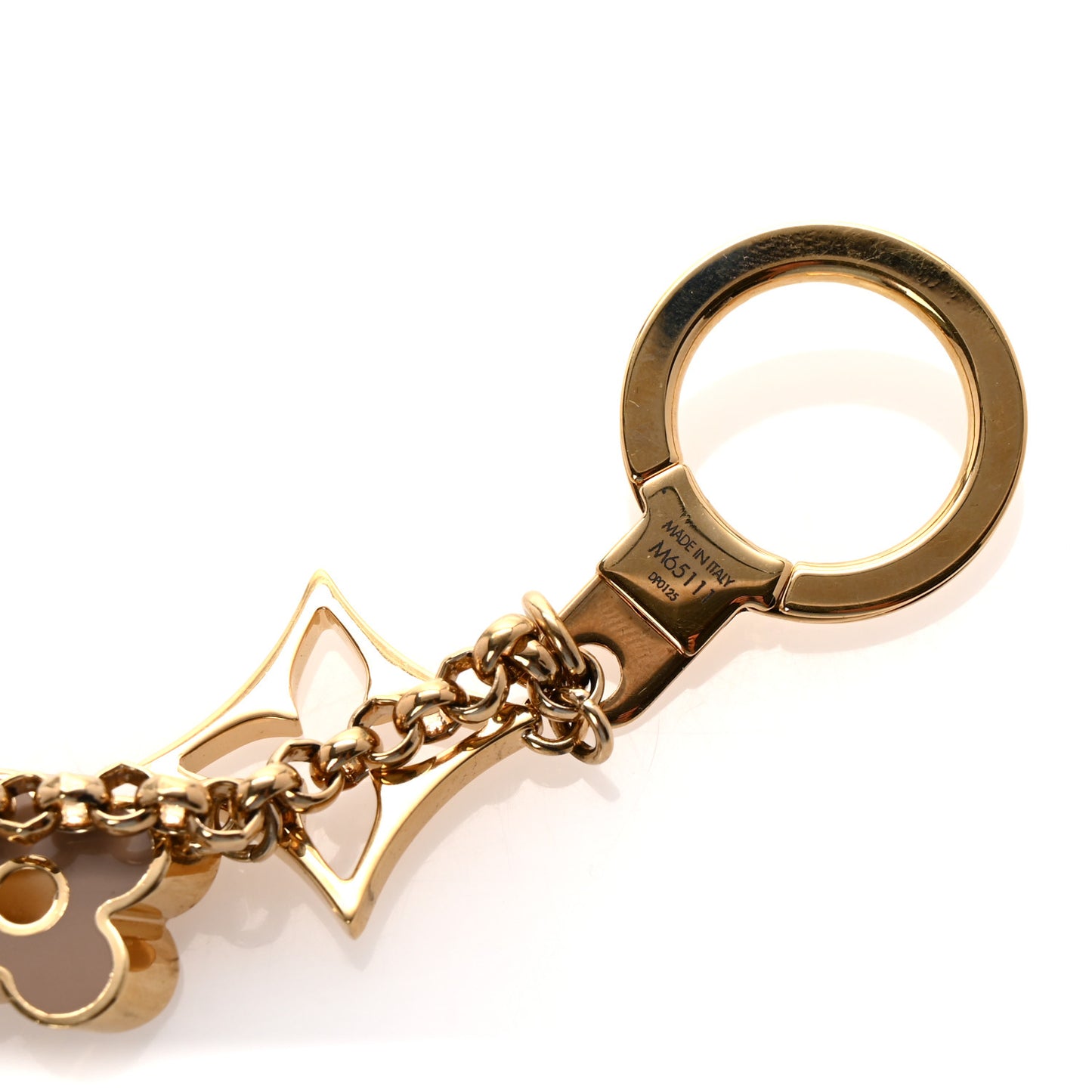 Brass Enamel Fleur De Monogram Bag Charm Chain Gold