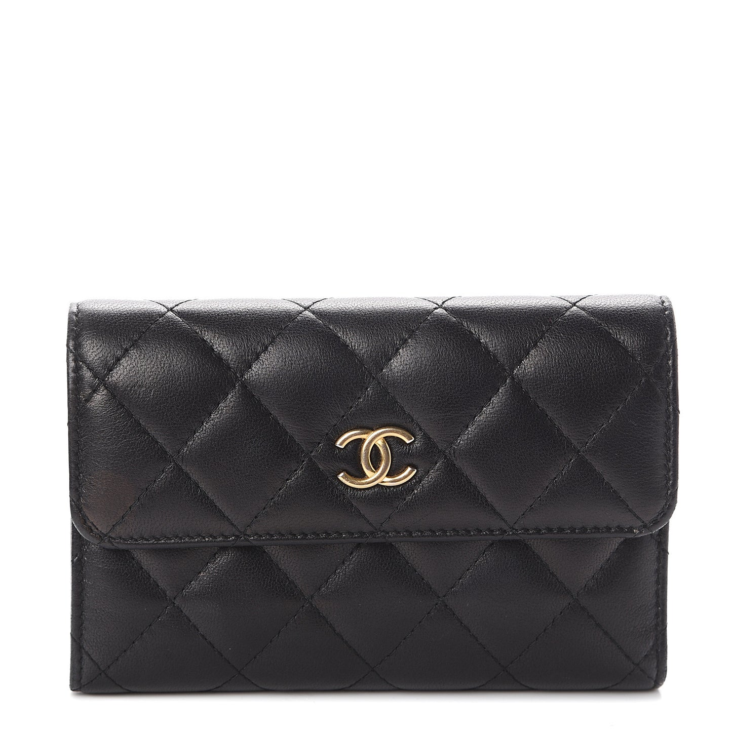 Lambskin Quilted Small Flap Wallet Black