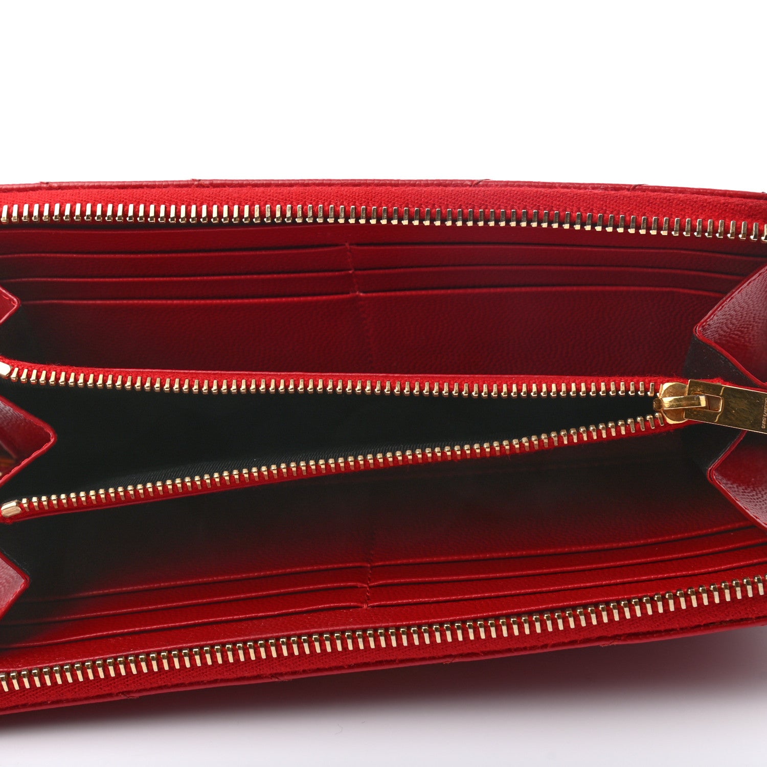 Saint Laurent Grain De Poudre Matelasse Chevron Monogram Zip Around Wallet Red 5 of 6