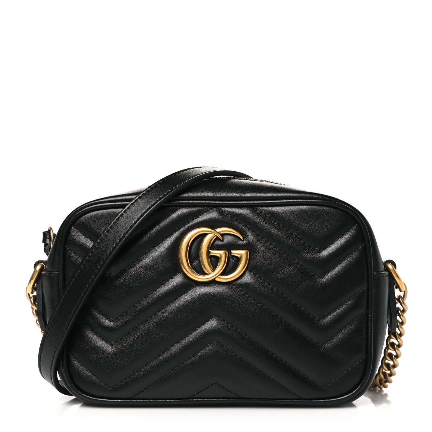 Calfskin Matelasse Mini GG Marmont Chain Shoulder Bag Black