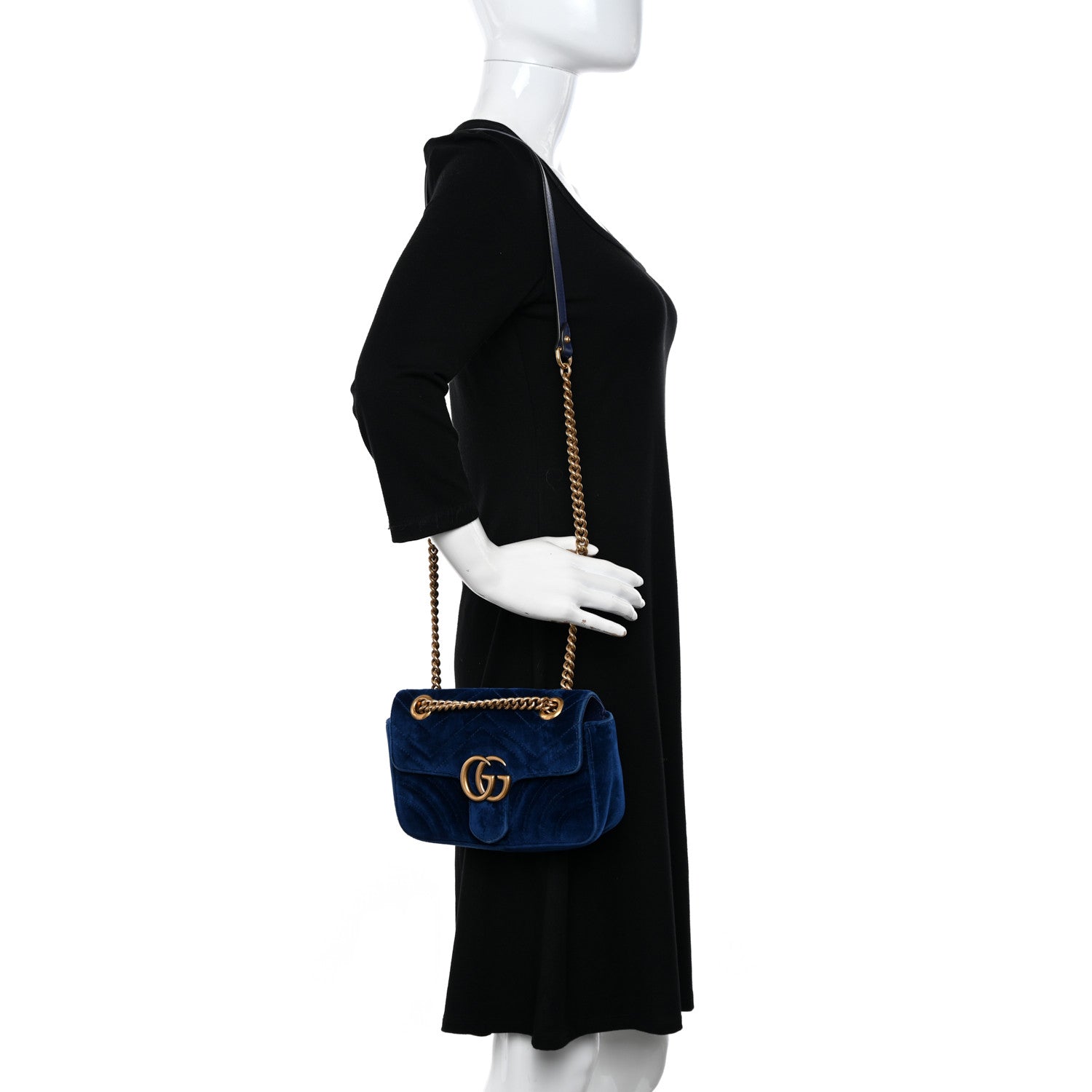 Gucci Velvet Matelasse Mini GG Marmont Shoulder Bag Cobalt Blue 2 of 10