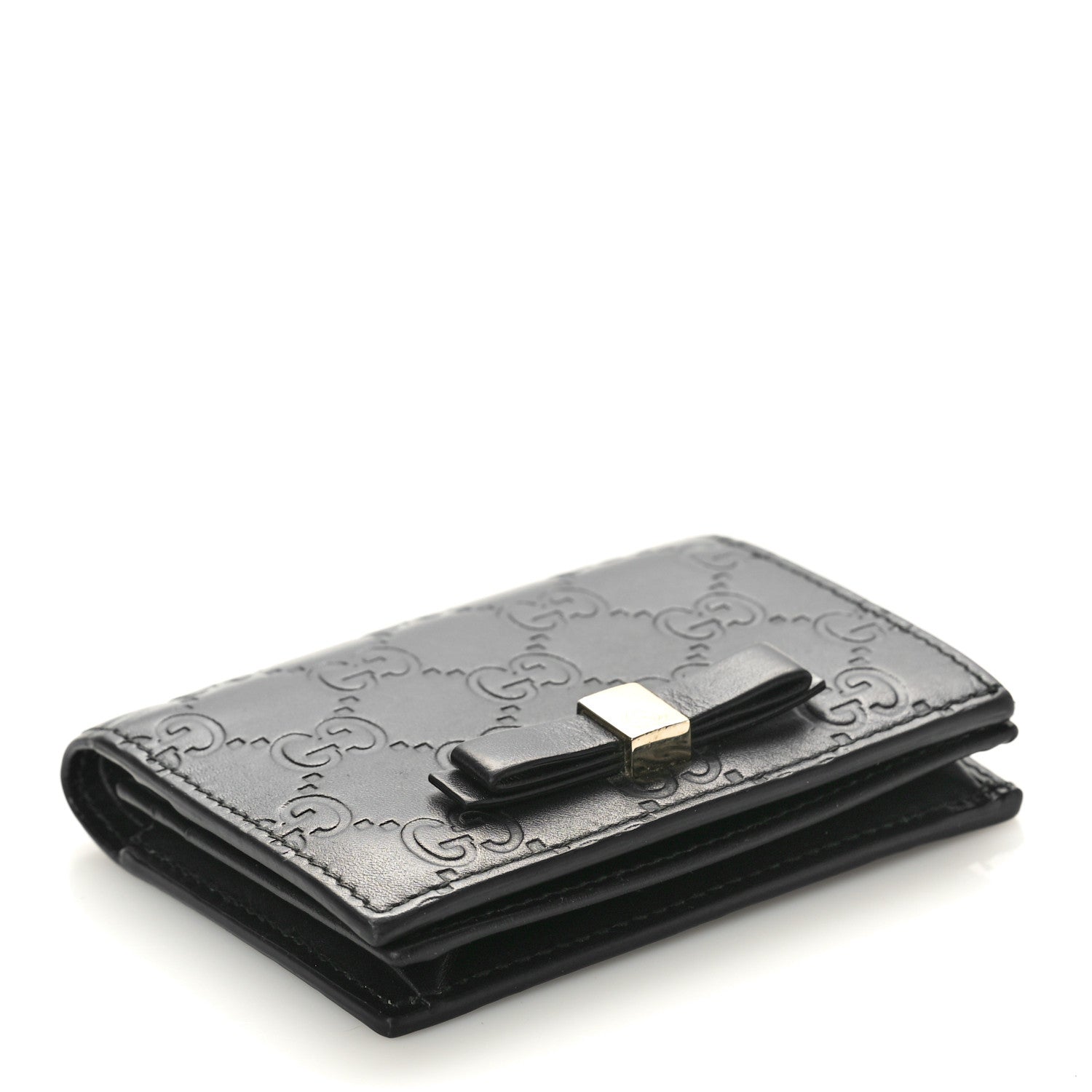 Gucci Guccissima Signature Bowy Card Case Wallet Black 4 of 9