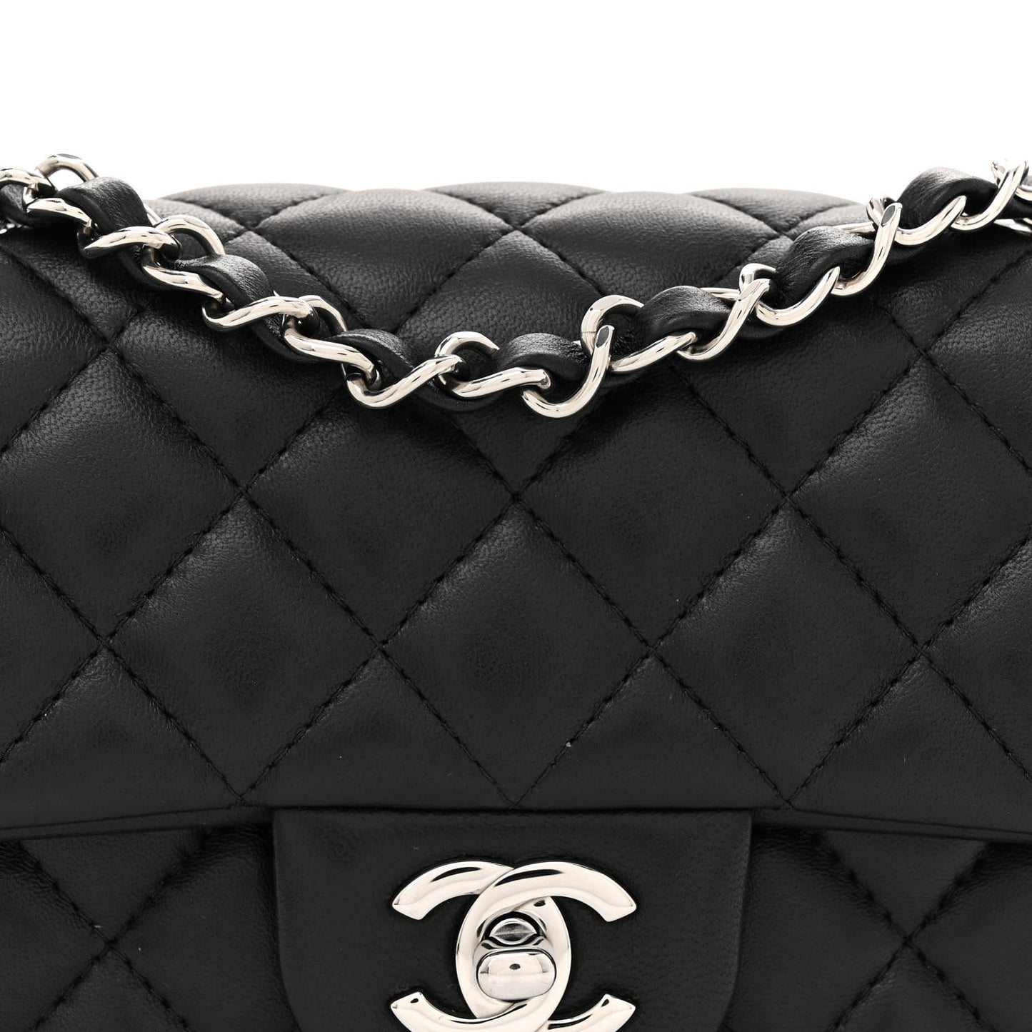 Lambskin Quilted Mini Rectangular Flap Black