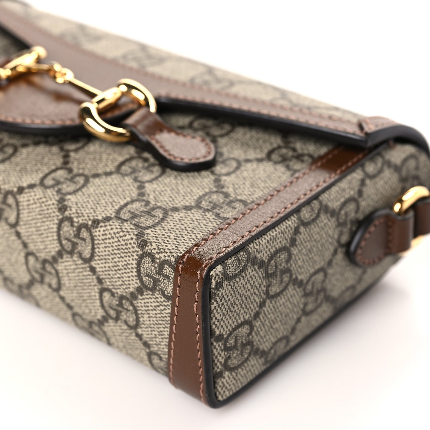 GG Supreme Monogram Mini Horsebit 1955 Shoulder Bag Beige Brown Sugar