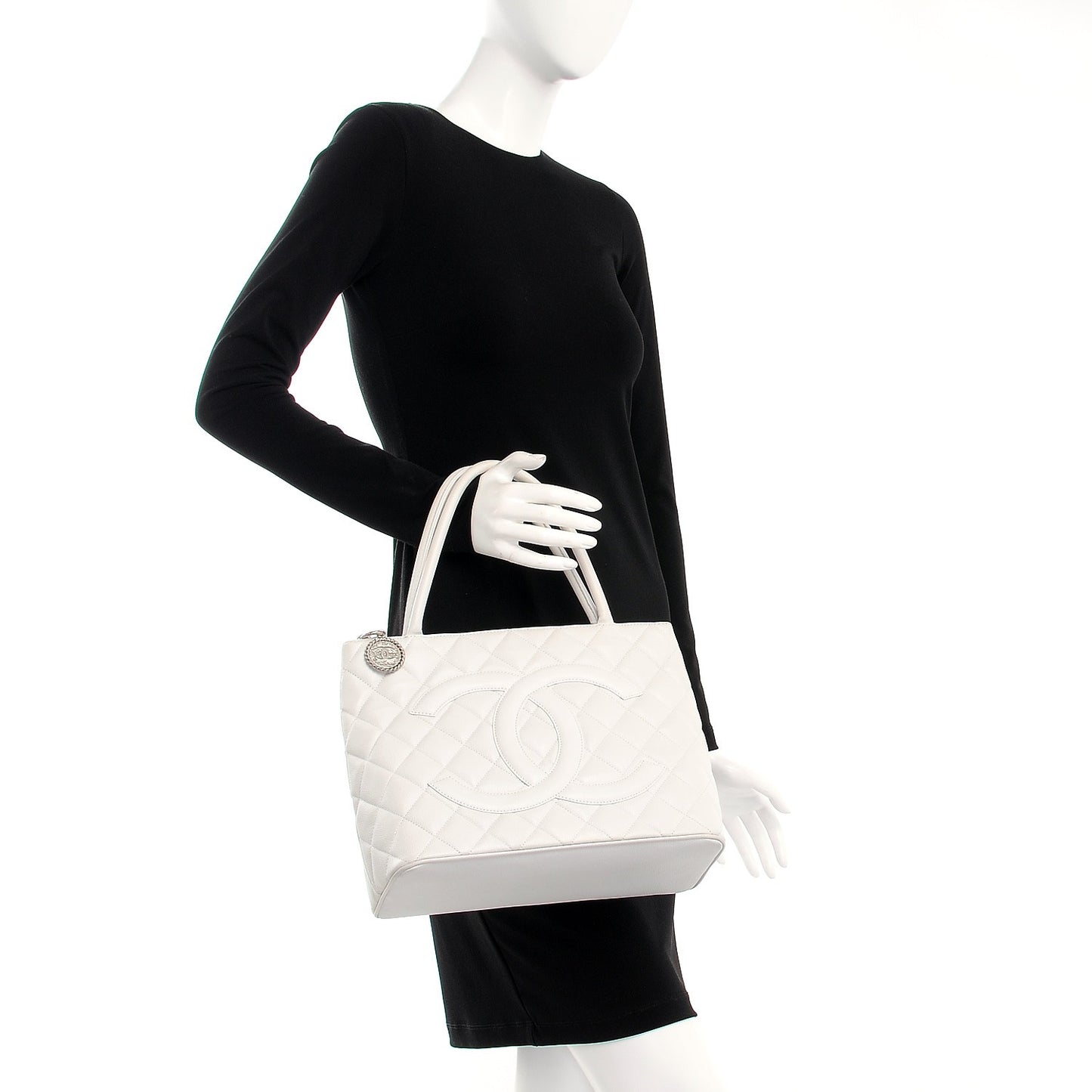 Caviar Quilted Medallion Tote White
