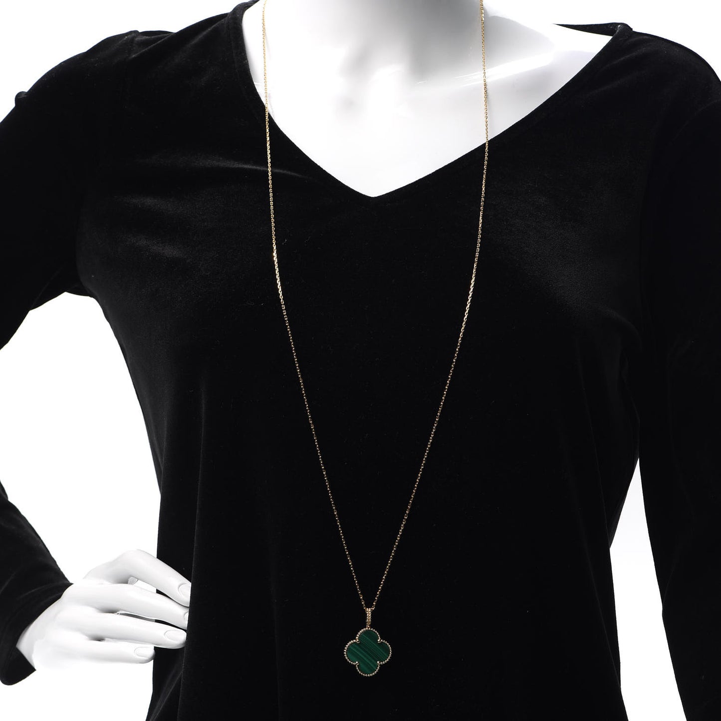 18K Yellow Gold Malachite Magic Alhambra Pendant Necklace
