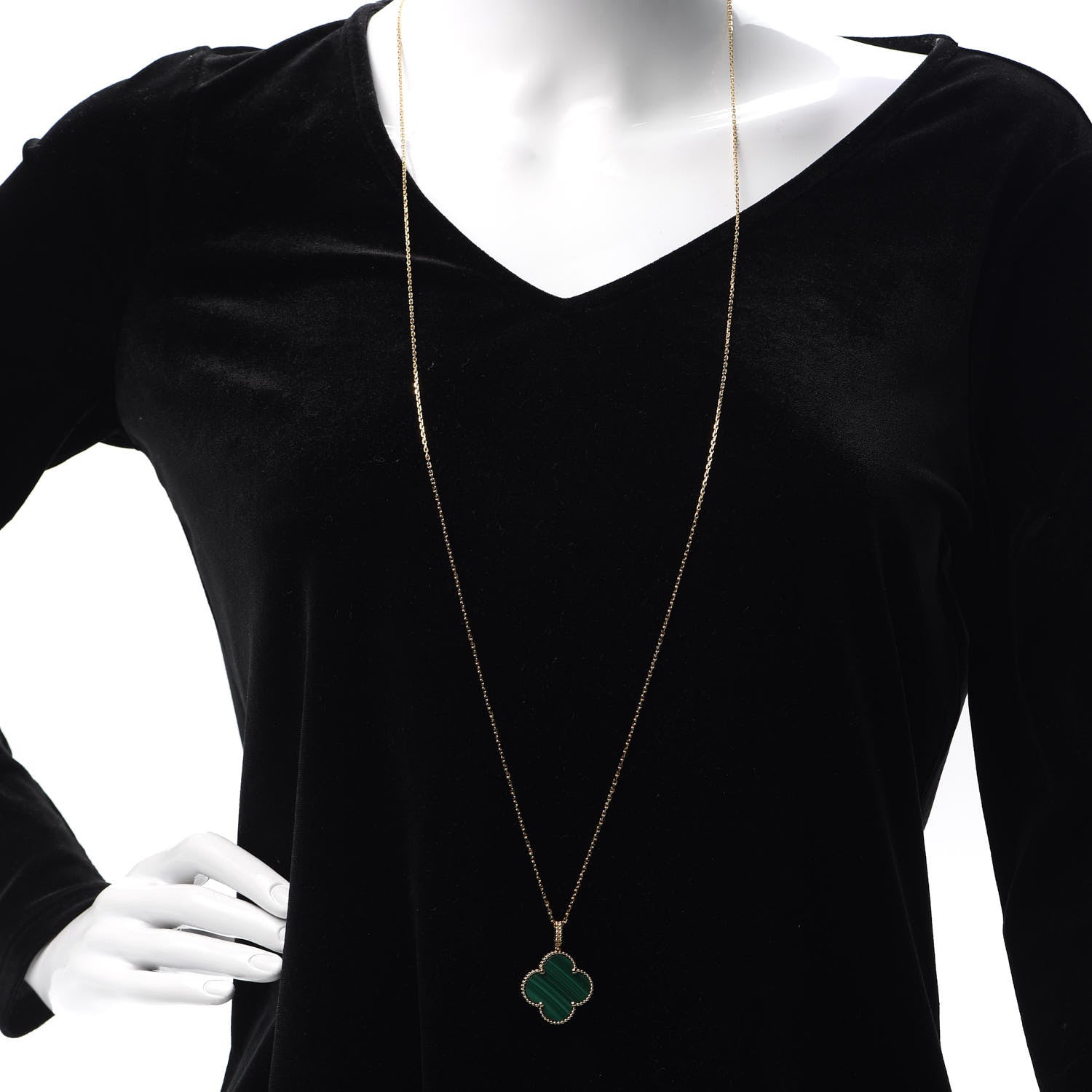 Van Cleef & Arpels 18K Yellow Gold Malachite Magic Alhambra Pendant Necklace 2 of 8