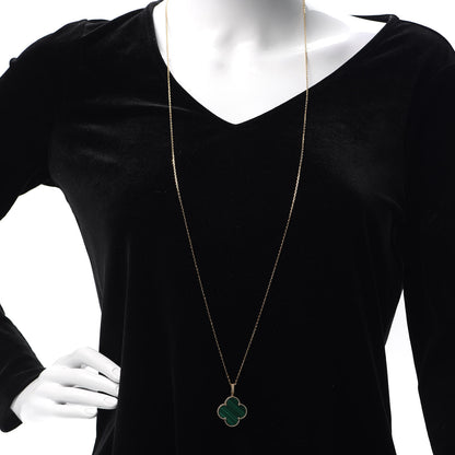 Van Cleef & Arpels 18K Yellow Gold Malachite Magic Alhambra Pendant Necklace 2 of 8