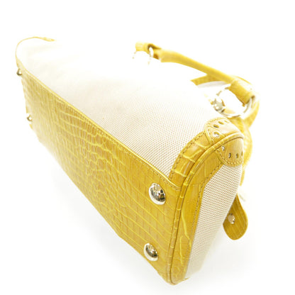 Celine Crocodile Embossed Leather and Canvas Bag Yellow 5 of 9