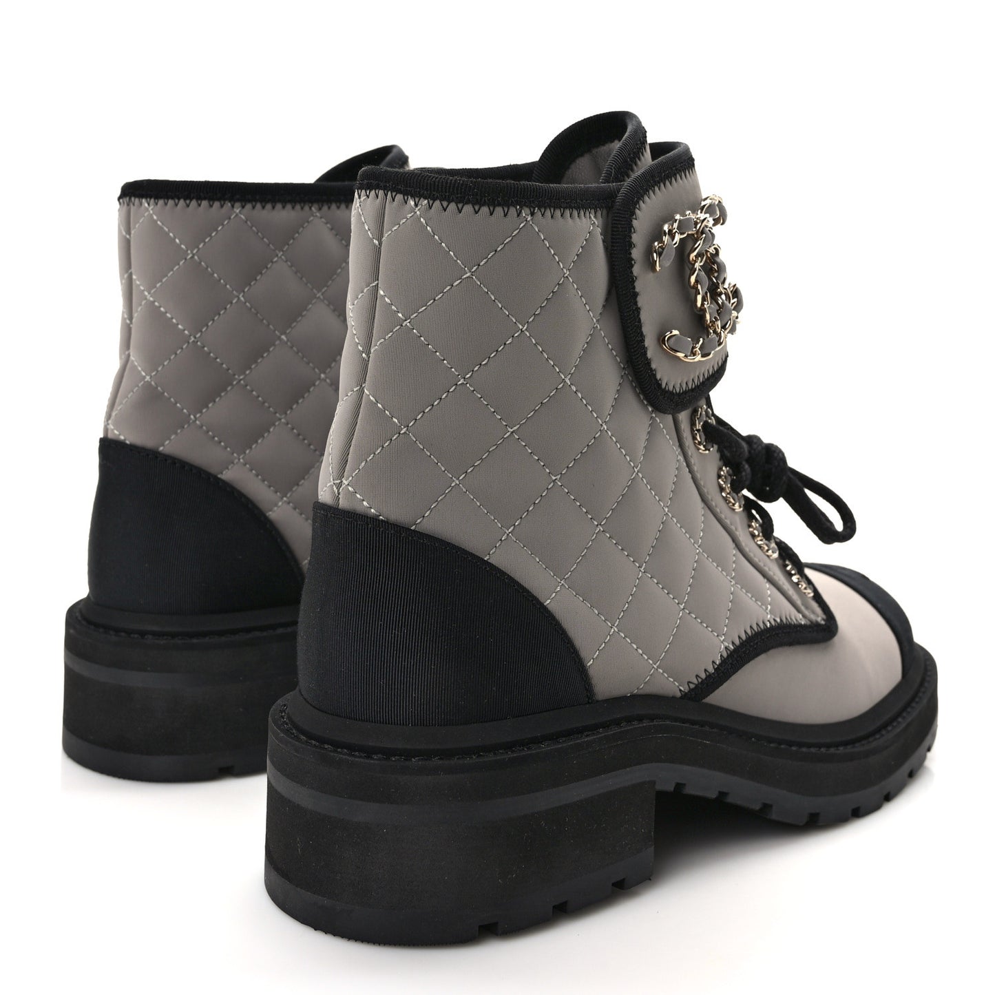 Fabric Grosgrain Quilted Cap Toe Lace Up Combat Boots 38 Gray