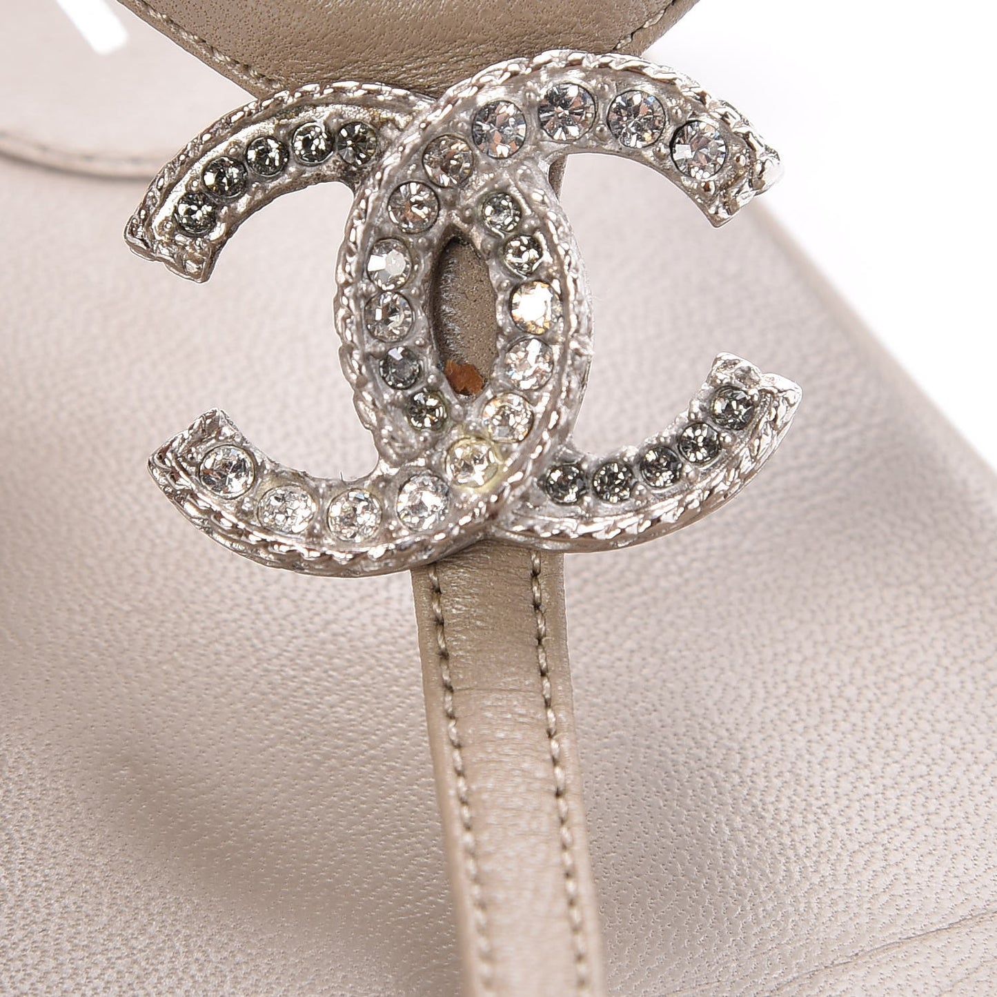 Lambskin Crystal CC Thong Sandals 38 Taupe