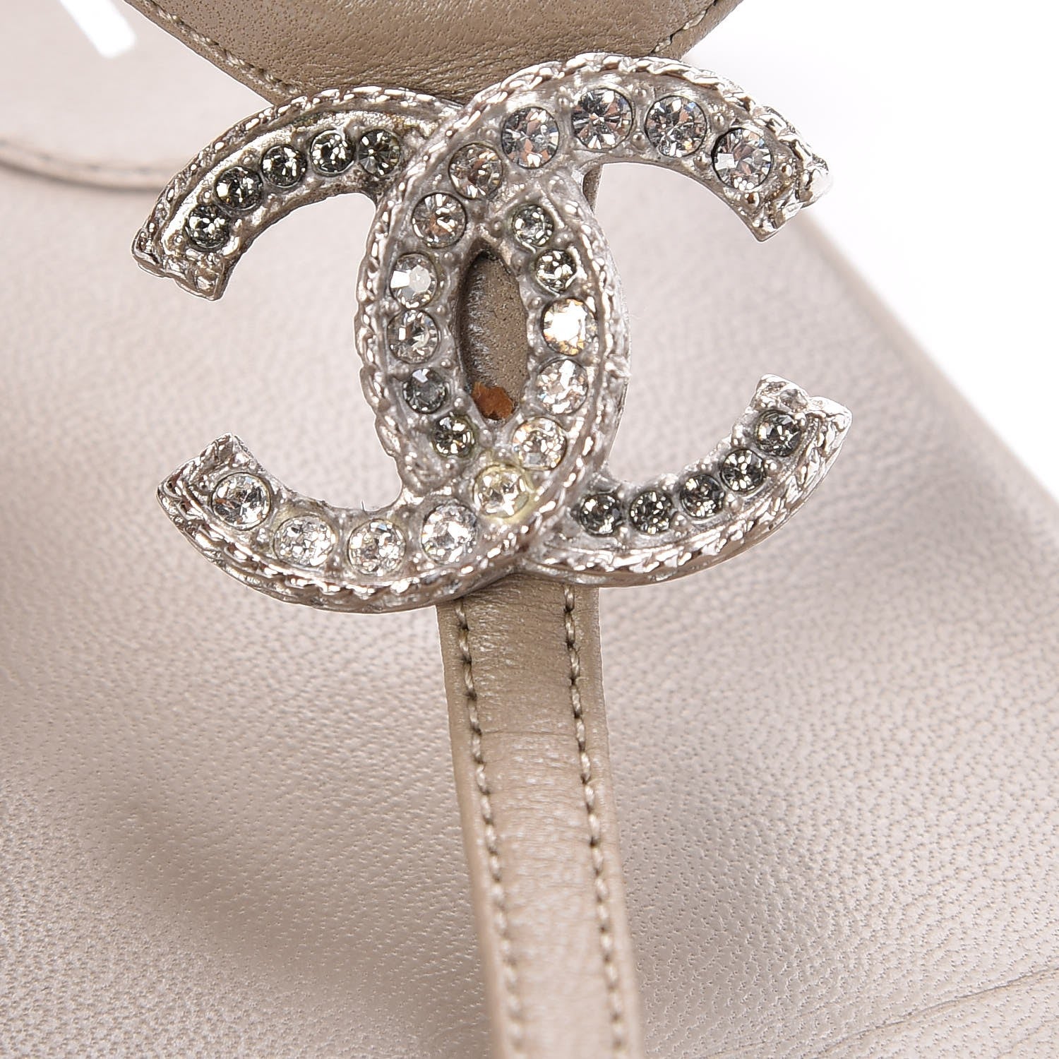 Chanel Lambskin Crystal CC Thong Sandals 38 Taupe 10 of 11