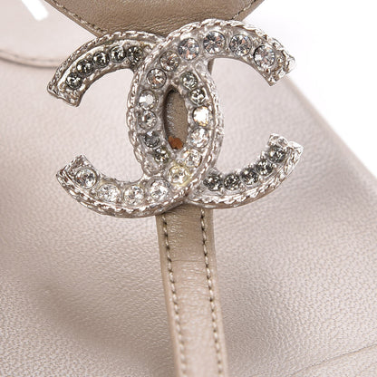 Chanel Lambskin Crystal CC Thong Sandals 38 Taupe 10 of 11