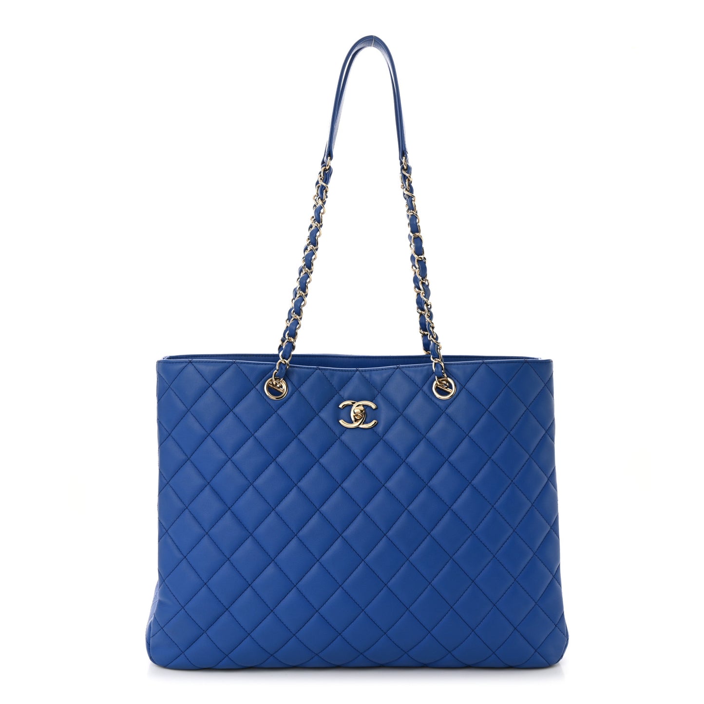 Calfskin Quilted Large Classic Shopping Tote Blue