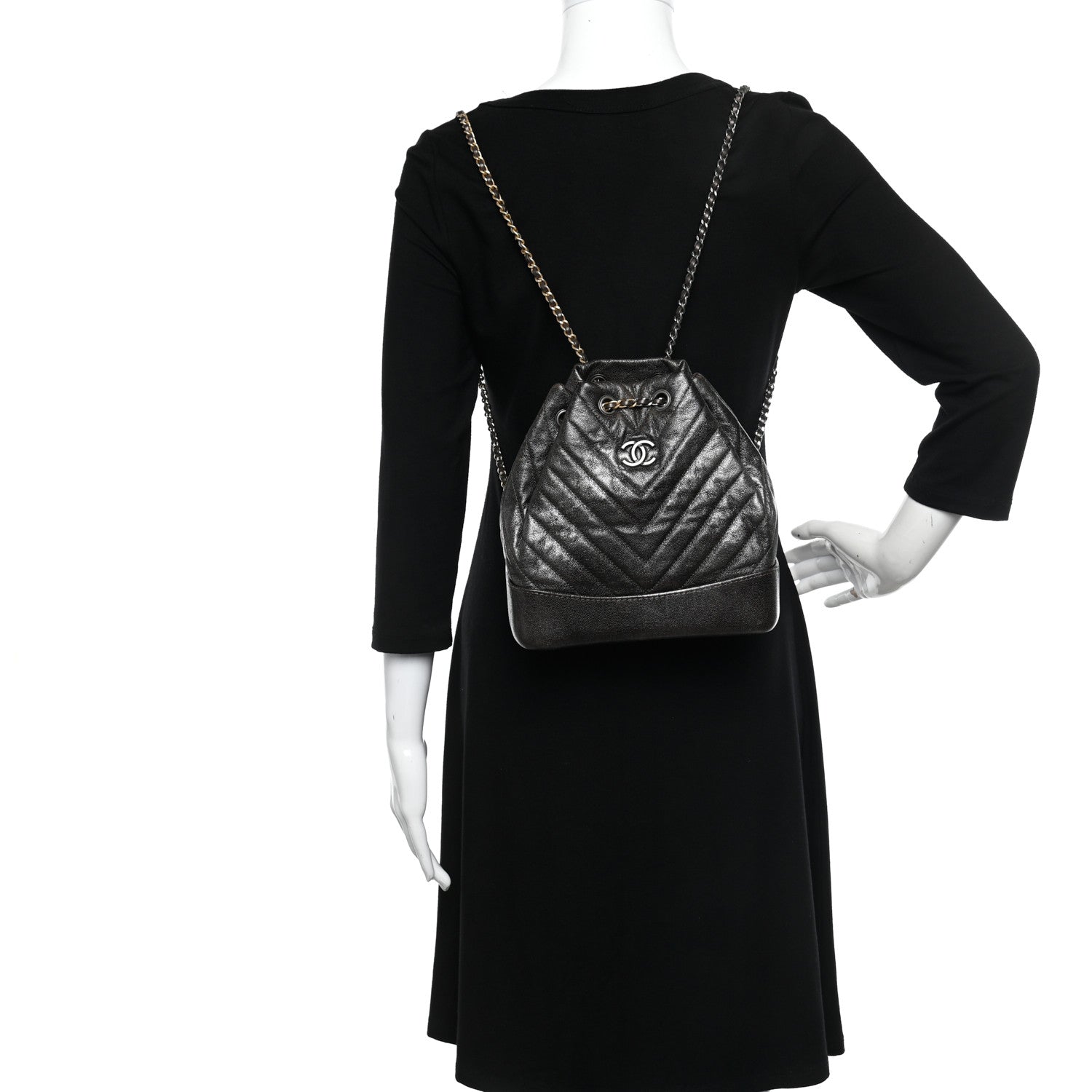 Chanel Metallic Grained Goatskin Gabrielle Backpack Dark Silver Gold 2 of 10