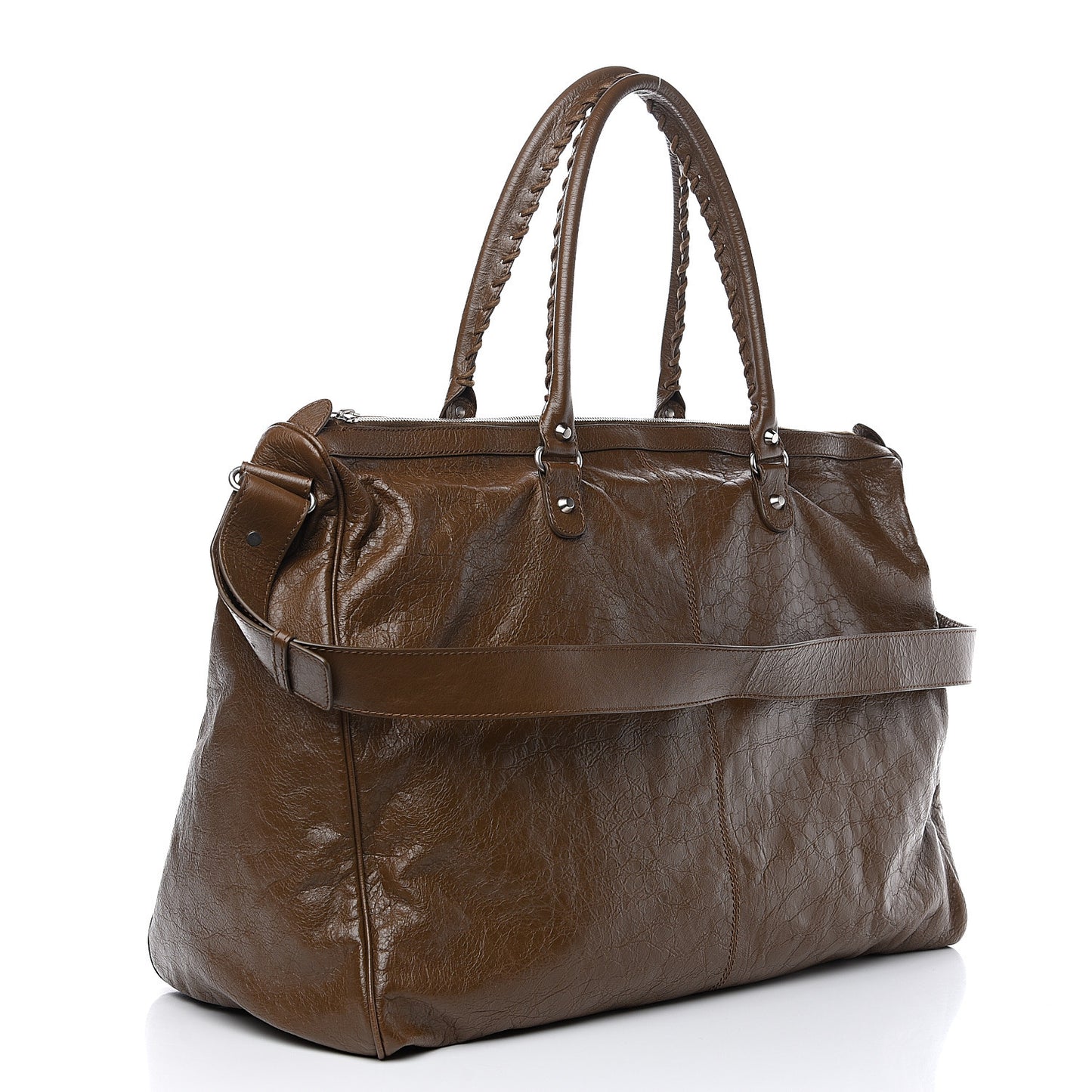 Agneau Classic Silver Hardware Weekender Brown