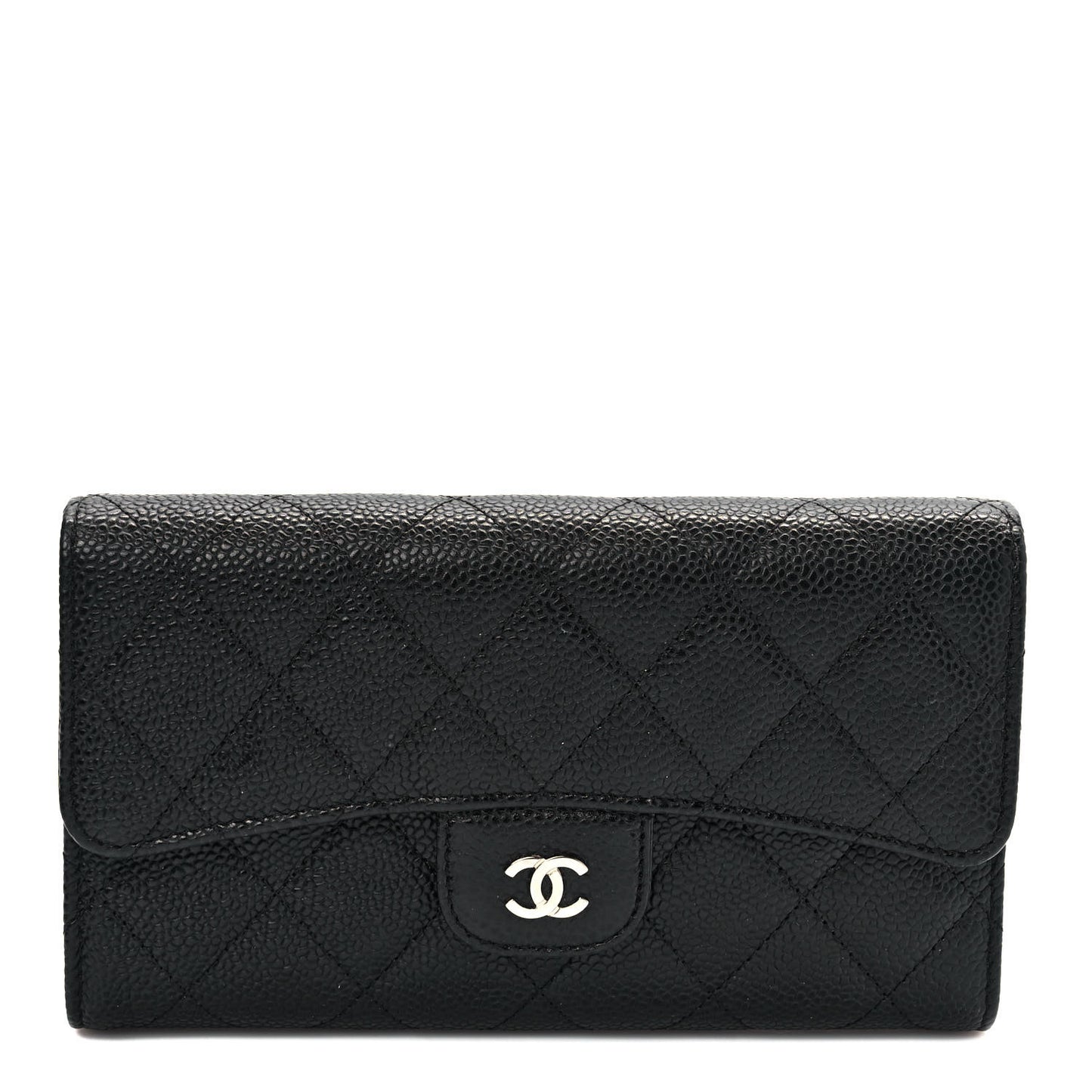 Caviar Quilted Large Gusset Flap Wallet Black