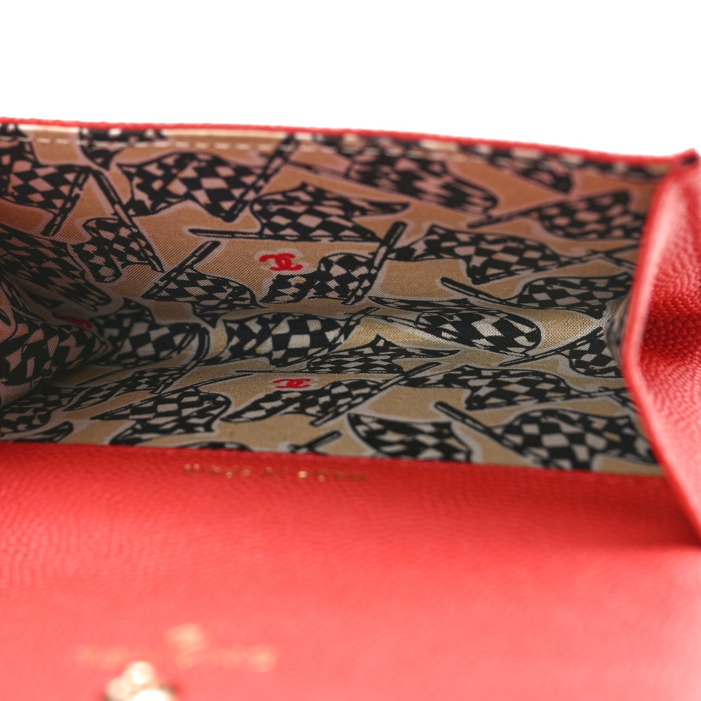 Caviar Check Flag Quilted Flap Card Holder Wallet Red
