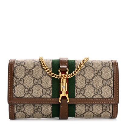 Gucci GG Supreme Monogram Azalea Calfskin Web Jackie 1961 Chain Wallet Beige Ebony Brown Sugar 1 of 10