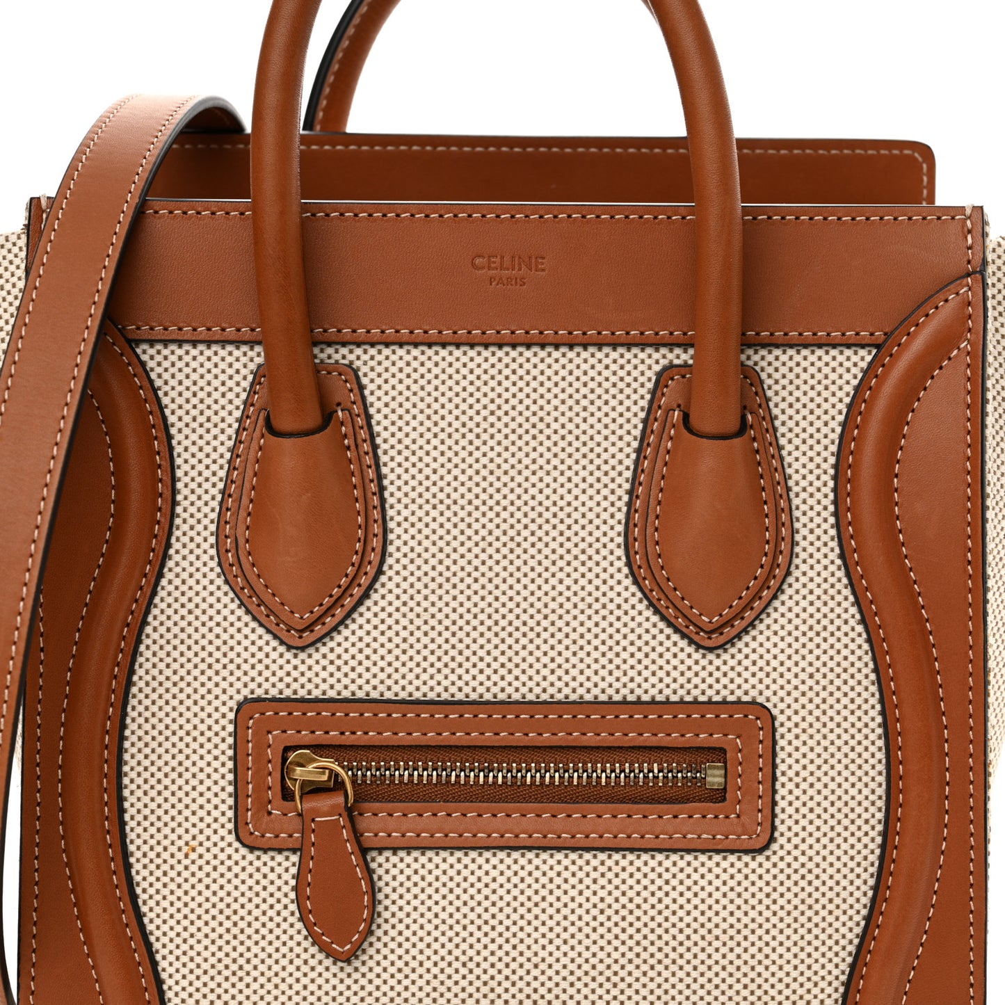 Textile Smooth Calfskin Nano Luggage Tan White