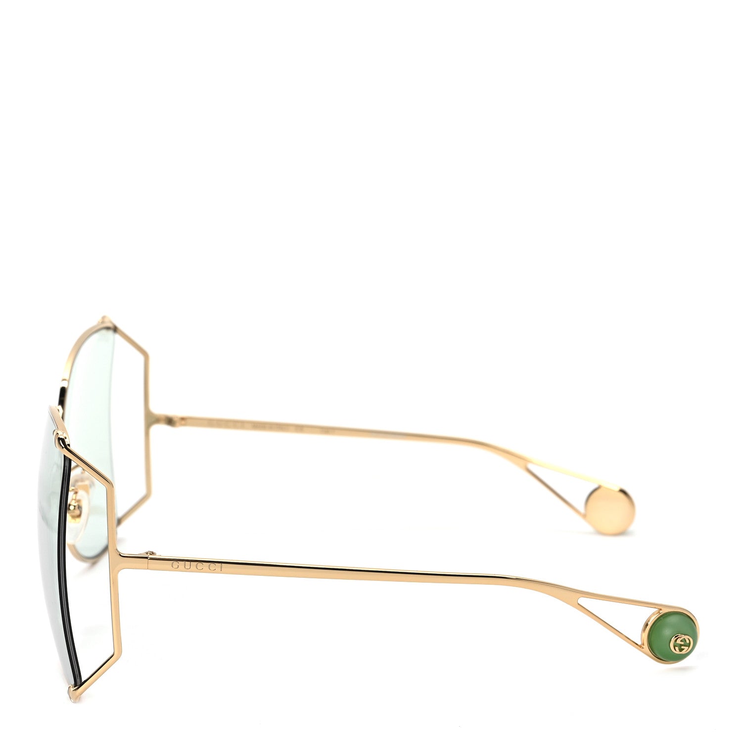 Gucci Metal Oversized Round Sunglasses GG0252S Gold Green 6 of 8