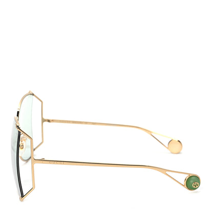 Gucci Metal Oversized Round Sunglasses GG0252S Gold Green 6 of 8