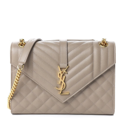Saint Laurent Grain De Poudre Textured Mixed Matelasse Medium Triquilt Monogram Satchel Taupe 1 of 14