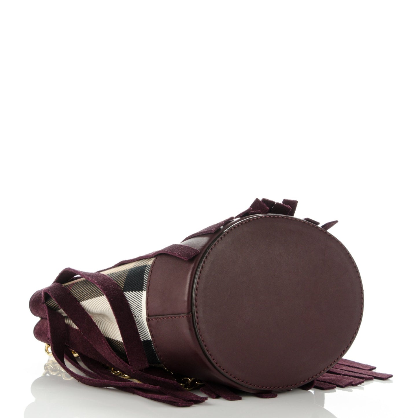 Suede Fringe House Check Baby Bucket Bag Elderberry