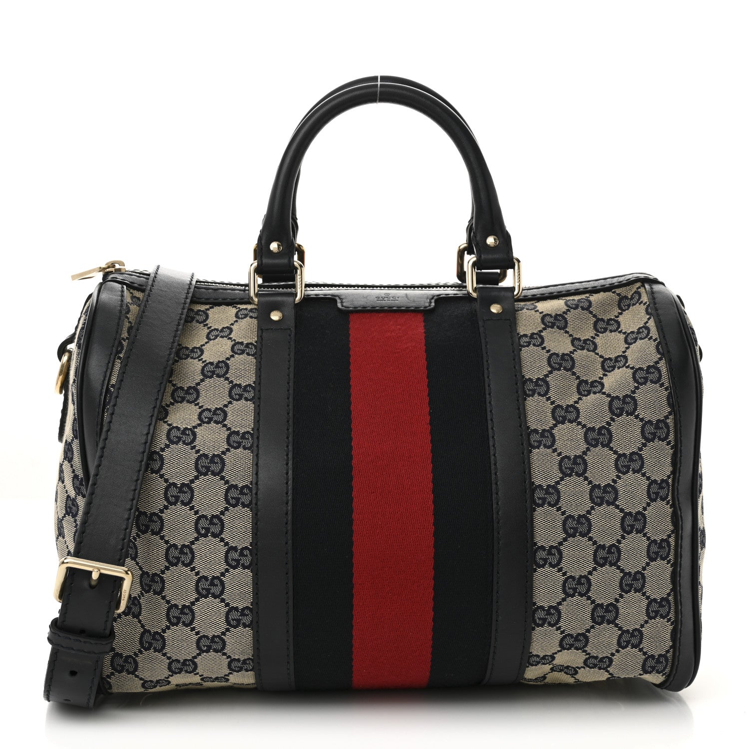Gucci Monogram Selleria Calfskin Vintage Web Medium Boston Beige Blue 1 of 31
