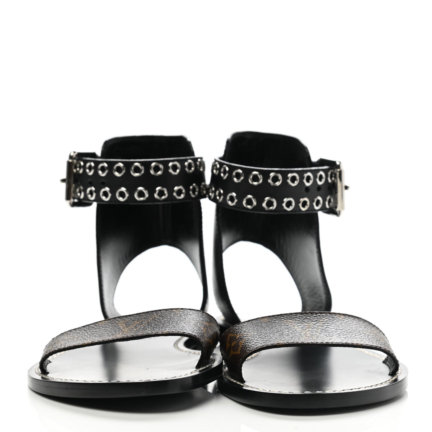 Calfskin Monogram Passenger Flat Sandals 36.5 Black
