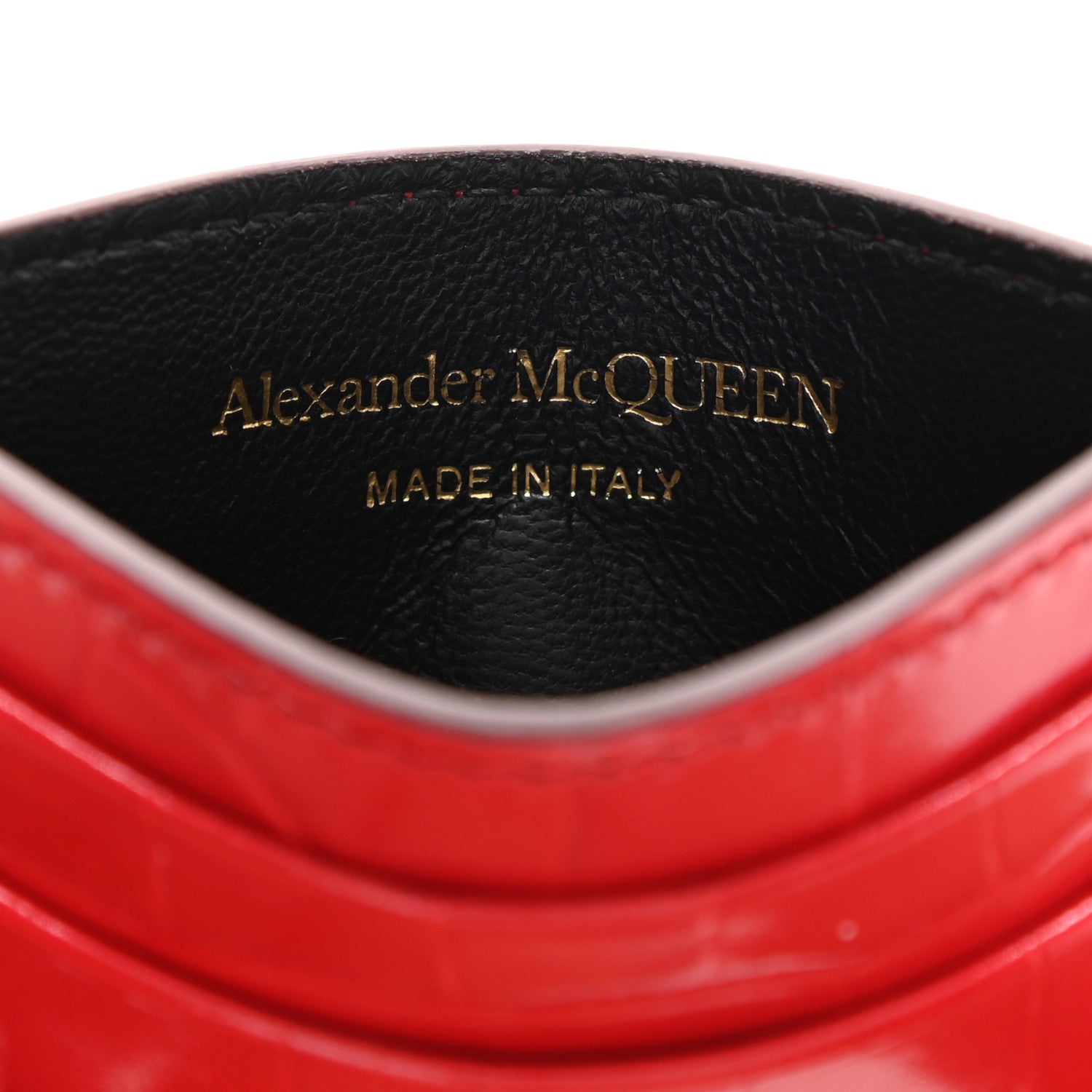 Alexander McQueen Calfskin Crocodile Embossed Skull Card Holder Scarlet Red 6 of 8