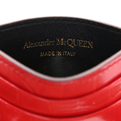 Alexander McQueen Calfskin Crocodile Embossed Skull Card Holder Scarlet Red 6 of 8