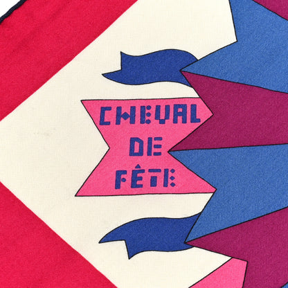 Hermes Cashmere Silk Cheval De Fete Shawl 140 Rose Vif White Multicolor 5 of 6